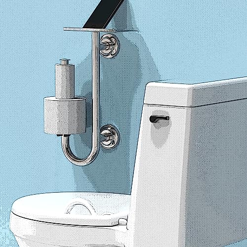 3-in-1 Stainless Steel Double Toilet Paper Holder with Heavy Duty Grab Bar and Top Shelf for Wet Wipes, Napkins, Phone, Pad. (White, Right-Hand) - color: White, size: Right-Hand