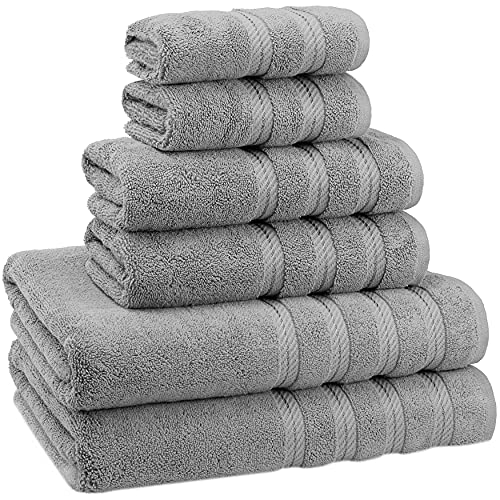 American Soft Linen 100% Carde Cotton 6 Piece Towel Set, 590 GSM Heavy Weight Soft Absorbent Turkish Towels for Bathroom, Cool Grey - color: Light Grey
