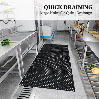 ROVSUN Rubber Floor Mat with Holes, 3x7 FT Hollow Large Mat Roll, Anti-Fatigue/Non-Slip Drainage Mat, for Industrial Kitchen Restaurant Bar Bathroom, Indoor/Outdoor Cushion - size: 36x83 in.(3x7 ft)