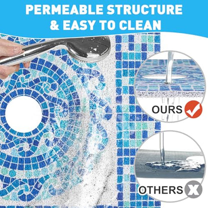 Square Shower Mat Non Slip: 24 x 24 Inch Soft Loofah Shower Stall Mat with Center Drain Hole - Secure Stand Up Shower Grip Pad for Inside Shower - color: Blue Mosaic, size: 24" x 24" (Square)