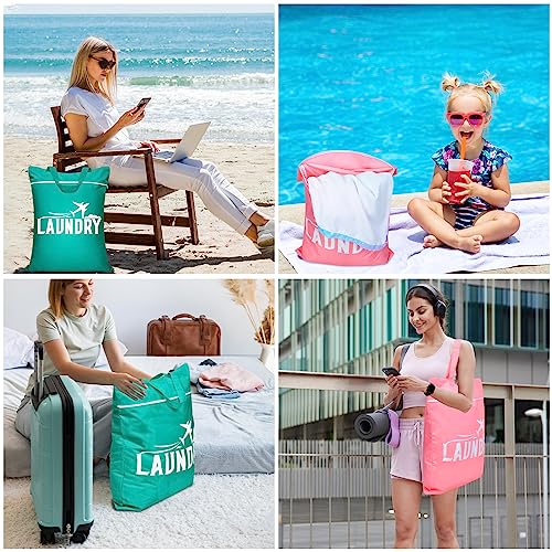 Fiodrimy 2 Pcs Large Travel Laundry Bags - Washable Waterproof Wet Dry Bags for Dirty Clothes, Swimsuits, Workout & Gym Clothes - Pink & Blue - color: Pink+blue