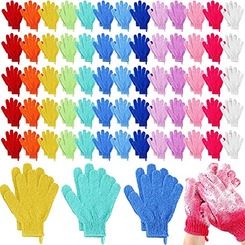 Didaey 104 Pcs Exfoliating Glove Bulk Shower Gloves with Hanging Loop Exfoliating Body Scrubber Dead Skin Remover for Body Bath Beauty Spa Massage Scrubs Men Women Bathing(Multicolor) - color: Multicolor