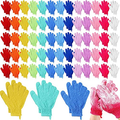 Didaey 104 Pcs Exfoliating Glove Bulk Shower Gloves with Hanging Loop Exfoliating Body Scrubber Dead Skin Remover for Body Bath Beauty Spa Massage Scrubs Men Women Bathing(Multicolor) - color: Multicolor