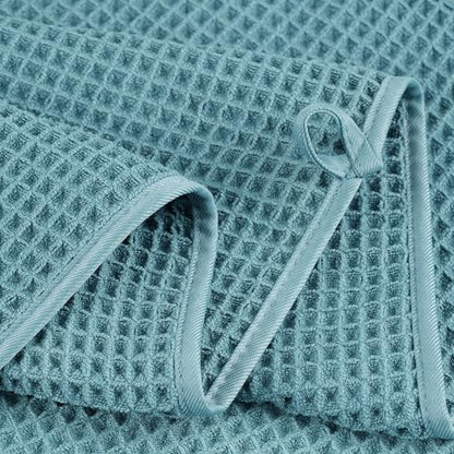 POLYTE 430 GSM Poly Blend Microfiber Quick Dry Waffle Bath Towel Set of 6 | 2-Body Towels, 2-Hand Towels, 2-Wash cloths, Oversize, Lint Free - color: Green