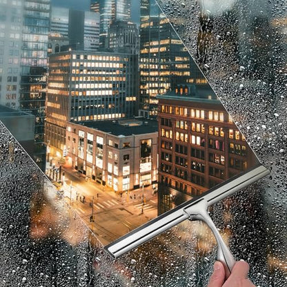10" Squeegee for Shower Glass Door LASSHSWA All-Purpose Shower Squeegee for Glass Doors Bathroom Cleaner Tool Car Window Mirror Tile Wall Windshield Household with 2 Hooks and 2 Rubber Strips