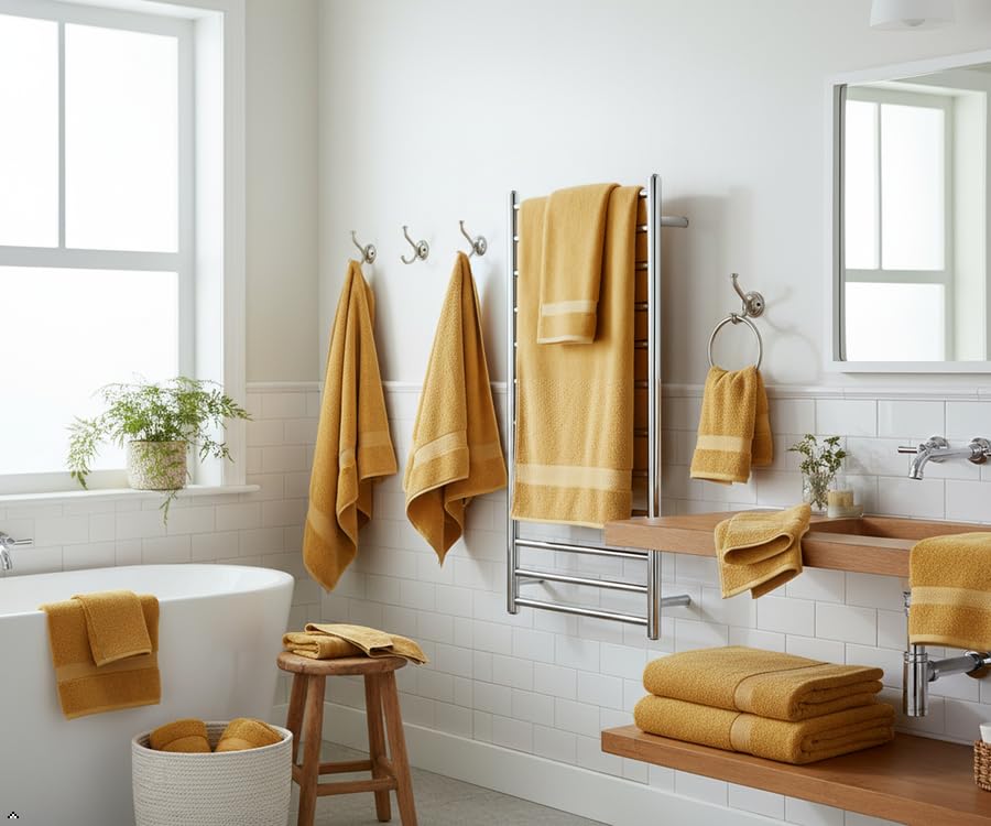 6 Piece Cotton Bath Towel Set - 2 Bath - 2 Hand - 2 Face, Gold | 100% Cotton • Thick & Plush • Hotel Quality • Ultra Soft • Highly Absorbent • Quick Dry • Low Lint • Machine Washable - color: Golden