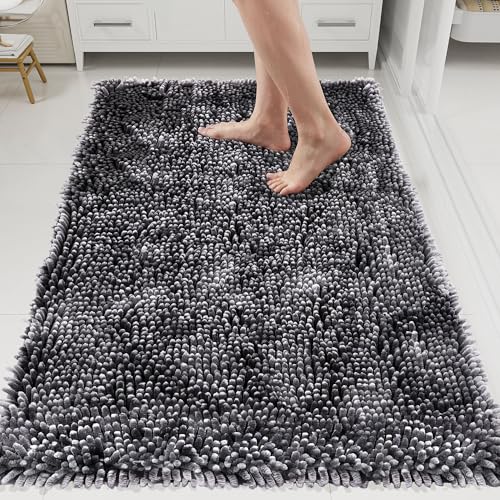Bathroom Rugs Mat 72 x 24, Soft Absorbent Chenille Bath Rugs, Rubber Backing Bath Mats for Bathroom Floor, Tub, Shower, Bedroom, Home Decor Accessories, Quick Dry Machine Washable, Dark Grey - color: Dark Grey, size: 72" x 24"