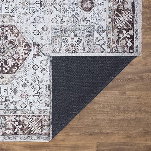 Bloom Rugs Caria Washable Non-Slip 10 ft Runner - Beige/Brown Traditional Runner for Entryway, Hallway, Bathroom, and Kitchen - Exact Size: 2'6" x 10' - color: Beige / Brown, size: 2'6" x 10' (Runner)