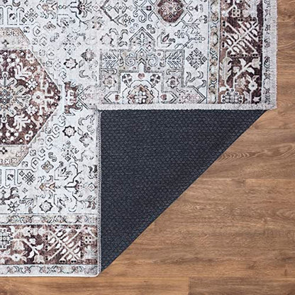 Bloom Rugs Caria Washable Non-Slip 10 ft Runner - Beige/Brown Traditional Runner for Entryway, Hallway, Bathroom, and Kitchen - Exact Size: 2'6" x 10' - color: Beige / Brown, size: 2'6" x 10' (Runner)