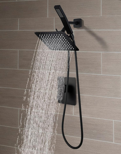 G-Promise Rain Shower Head and Handle Set for Modern Bathroom Upgrade | All Metal, Built to Last, Including the Required Accessories, Modern Upgrade, Extra Flexible Long Lose - color: Matte Black
