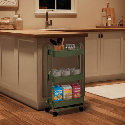 SunnyPoint Slim Rolling Storage Cart, 3 Tier Bathroom Storage Organizer Bathroom, Laundry Utility Cart (Army) - color: Army