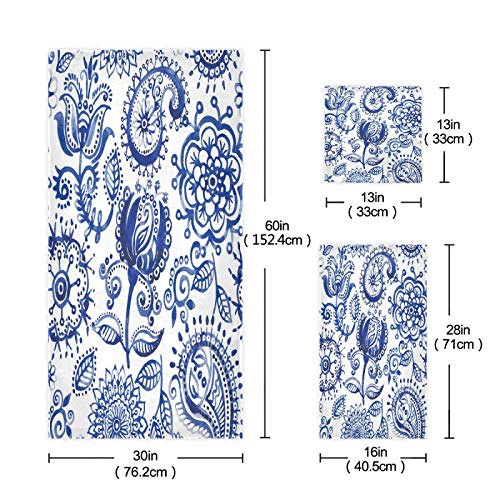 ALAZA Towels Set of 3 Blue Paisley Hand Towel Bath Towel Washcloth Soft Thin Face Guest Towel Kitchen Tea Dish Towels Bathroom Decorations Housewarming Gifts - color: Multi02