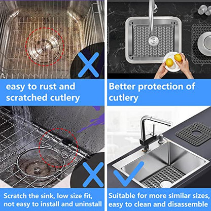 Sink Protectors for Kitchen Sink16.2"x 12.5"Center Silicone Sink Mat | Various sizes and styles,Protector for sinks and dish,Withstand to 500F,Food-grade silicone.Non-slip and raised feet - size: 16.4"x12.5"