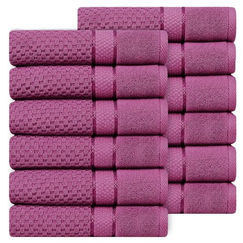 Ample Decor 100% Cotton Hand Towels 18x28 Inches, Popcorn Textured, Soft & Absorbent, Quick Dry, Set of 12, Grape Purple - color: Grape Purple, size: Pack of 12