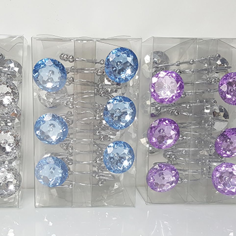 MAGICLULU Glide Double Hooks Shower Curtain Rings with Blue Rhinestone Decorative Crystal for Bathroom Secure Hold for Curtain and Liner Easy Swap Design
