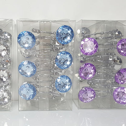MAGICLULU Glide Double Hooks Shower Curtain Rings with Blue Rhinestone Decorative Crystal for Bathroom Secure Hold for Curtain and Liner Easy Swap Design