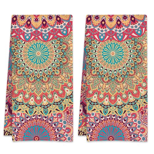 Mandala Vintage Hand Towels for Bathroom Set of 2,Absorbent Waffle Weave Kitchen Towels,Decorative Modern Bathroom Towel for Bath,Guest,Shower 16 X 24 Inch - color: Mandala Vintage