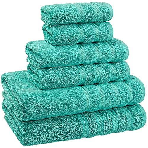 American Soft Linen 100% Carde Cotton 6 Piece Towel Set, 590 GSM Heavy Weight Soft Absorbent Turkish Towels for Bathroom, Turquoise - color: Turquoise