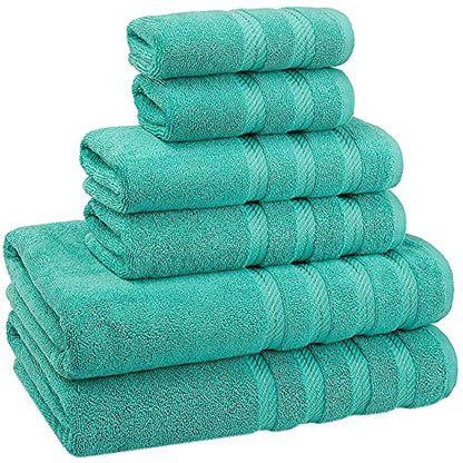 American Soft Linen 100% Carde Cotton 6 Piece Towel Set, 590 GSM Heavy Weight Soft Absorbent Turkish Towels for Bathroom, Turquoise - color: Turquoise