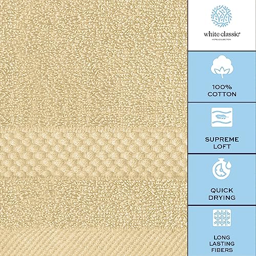 White Classic Luxury Cotton Washcloths 13x13 Inch - 650 GSM Turkish Cotton | Hotel, Spa, Bathroom Face Towel | 12 Pack, Beige - color: 08: Beige