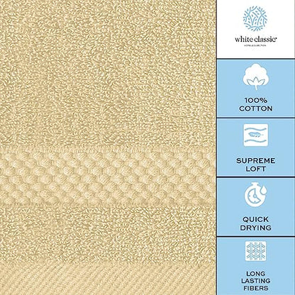 White Classic Luxury Cotton Washcloths 13x13 Inch - 650 GSM Turkish Cotton | Hotel, Spa, Bathroom Face Towel | 12 Pack, Beige - color: 08: Beige