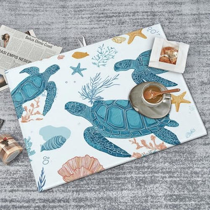 Turtle Pattern Dish Drying Mat for Kitchen Counter Absorbent Microfiber Reversible Dish Pad Fast Drying Countertop Protector Extra Large"18x24"Dish Mat - color: Light Blue-Turtle