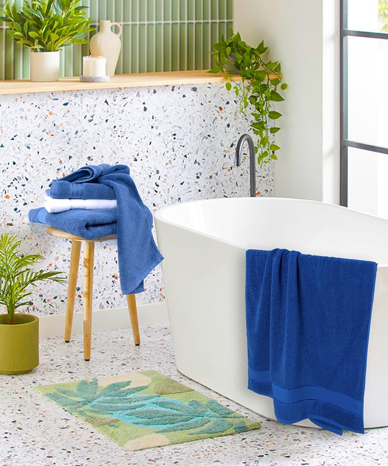 COZYART Denim Blue Bath Towel Set, Turkish Cotton Hotel Large Towel Bulk for Bathroom, Thick Bathroom Sets of 6 with 2 Bath Towels, 2 Hand Towels, 2 Washcloths, 650 GSM | OEKO-Tex 100 Certified Zero Twist Ring Spun, Soft Absorbent Quick Dry, Plush Fluffy,
