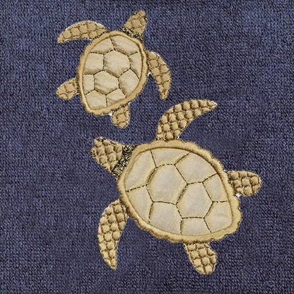 Jewel 4-Piece Premium Towel Set, Embroidered Turtles, Plush Turkish Cotton, Durable & Quick Dry, Elegant Beach Style, 2 Bath 2 Hand Towels, Marine - color: Marine, size: 2 Pcs Bath 2 Pcs Hand Towel