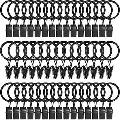 44 Pack Metal Curtain Rings with Clips, Drapery Clips with Rings, Drapes Rings 1 inch Inner Diameter, Fits Diameter 5/8 inch Curtain Rods, Black - color: Black, size: 1" I D 44 Pack