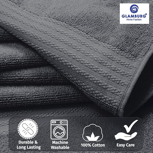 GLAMBURG Ultra Soft 8-Piece Towel Set - 100% Pure Ringspun Cotton, Contains 2 Oversized Bath Towels 27x54, Hand 16x28, 4 Wash Cloths 13x13 Ideal for Everyday use, Hotel & Spa -Charcoal Grey - color: Charcoal Grey, size: 8 Piece Towel Set