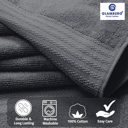 GLAMBURG Ultra Soft 8-Piece Towel Set - 100% Pure Ringspun Cotton, Contains 2 Oversized Bath Towels 27x54, Hand 16x28, 4 Wash Cloths 13x13 Ideal for Everyday use, Hotel & Spa -Charcoal Grey - color: Charcoal Grey, size: 8 Piece Towel Set