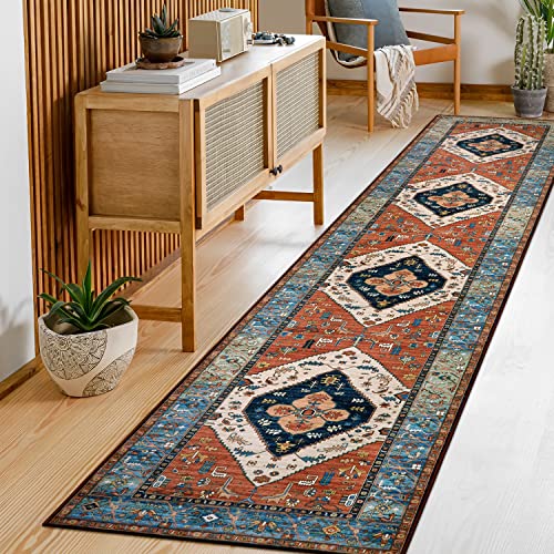 Lahome Boho Runner Rugs for Hallway 2x10 Extra Long Washable Non-Slip Hallway Rug Runner Low-Pile Stair Kitchen Carpet Oriental Throw Carpet for Entrance Bathroom Living Room Mat Foyer Adelyn - color: Rust, size: 2' x 10' (Rectangular)
