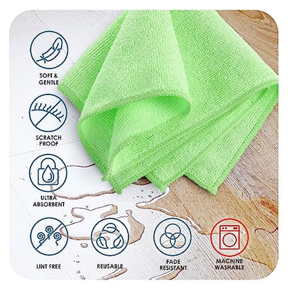 Hearth & Harbor 12 Pack Microfiber Washcloths, Green, 12"x12", Lint Free, Scratch Free, Reusable - color: Green, size: 12"x12", style: 12 Pack