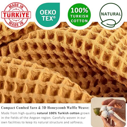PÜSKÜL Natural 100% Turkish Cotton Waffle Hand and Kitchen Towels Set of 3 | Mustard Yellow Large 32x16 in Honeycomb-Waffle weave towel for bathroom & kitchen. Premium quality oeko-tex made in Turkey. - color: Mustrad Yellow, size: Kitchen & Hand Towels P