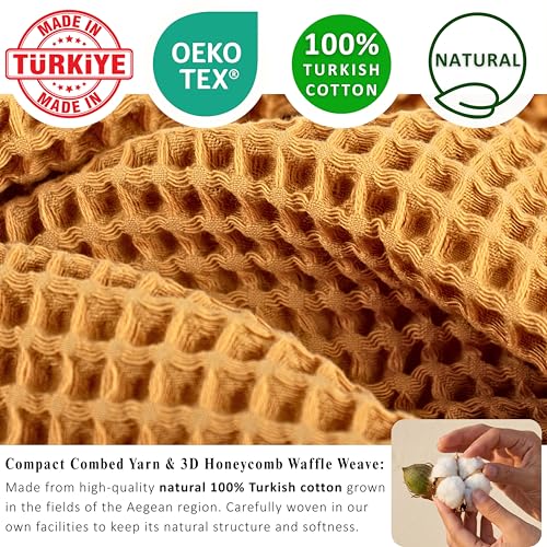 PÜSKÜL Natural 100% Turkish Cotton Waffle Kitchen and Hand Towels, 3-Piece | Mustard Yellow 32x16" Large Premium 3D Honeycomb Weave Soft Absorbent Quick-Dry Lint-Free Dish Towel, Oeko-Tex Made in Turkey - color: Mustrad Yellow, size: Kitchen & Hand Towels