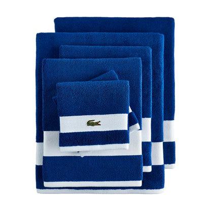 Lacoste Sport Stripe 6-Piece Luxury Cotton Towel Set – Made with 100% Soft Supima Cotton, Absorbent & Quick-Drying, Includes 2 Bath Towels, 2 Hand Towels, 2 Washcloths, Surf Blue - color: Surf Blue