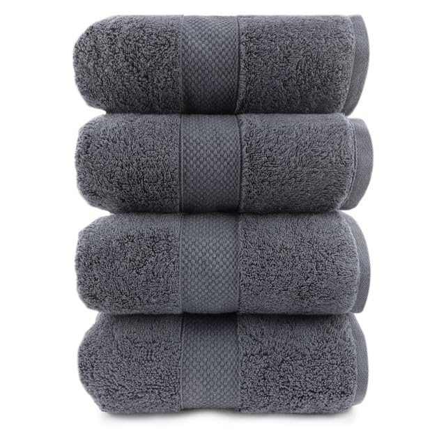 Maisonette Loft Egyptian Cotton Turkish Bath Towels, Soft, Absorbent, Ideal Quick Dry Large Luxury Bath Towel Set for Shower (30" x 58", 4 Pack), Grey - color: Grey, style: Bath Towel Set of 4 - 30 x 58