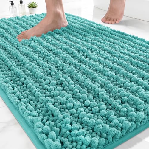 Yimobra Bathroom Rugs Non Slip Washable - Ultra Soft Absorbent Chenille Bath Mat, Quick Dry Shaggy Floor Carpet for Tub Shower, Lake Blue Home Decor Accessories, 24x17 Inch - color: Lake Blue, size: 24" X 17"