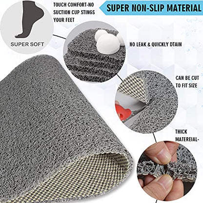 godehone Shower Mats Non Slip Without Suction Cups, PVC Loofah Bathroom Mats, Loofah Mats for Shower and Bathroom, Quick Drying, 23.6× 34.6 Inch, Grey - color: Grey, size: 34.6" x 23.6" (Rectangular)