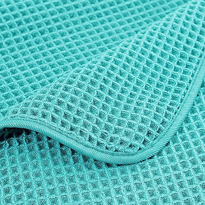 POLYTE 430 GSM Poly Blend Microfiber Quick Dry Waffle Bath Towel Set of 6 | 2-Body Towels, 2-Hand Towels, 2-Wash cloths, Oversize, Lint Free - color: Aqua