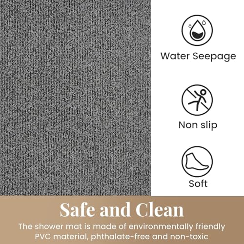 Shower Mat Bathtub Mat Non-Slip,24x24 inch, Soft Tub Mat with Drain,PVC Loofah Bath (Phthalate Free) for Tub and Bathroom,Quick Drying, Black - color: Black, size: 21" x 21" (Rectangular)