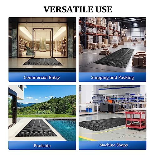 ROVSUN Rubber Floor Mat with Holes, 3x7 FT Hollow Large Mat Roll, Anti-Fatigue/Non-Slip Drainage Mat, for Industrial Kitchen Restaurant Bar Bathroom, Indoor/Outdoor Cushion - size: 36x83 in.(3x7 ft)