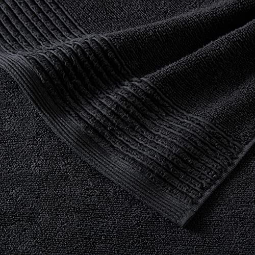 Vera Wang - 6-Piece Bath Towel Set, 100% Cotton Soft & Absorbent Bathroom Towels, Low Lint & Fade-Free, Sculpted Pleat Black - color: Sculpted Pleat Black, size: 6 Piece