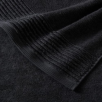 Vera Wang - 6-Piece Bath Towel Set, 100% Cotton Soft & Absorbent Bathroom Towels, Low Lint & Fade-Free, Sculpted Pleat Black - color: Sculpted Pleat Black, size: 6 Piece