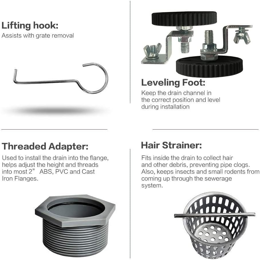 Neodrain 24-Inch Brushed Linear Shower Drain with Quadrato Pattern Grate | 304 Stainless Steel Linear Drain,Rectangle Shower Floor Drain with Hair Strainer, shower drain base ,Fits Bathroom, Balcony - color: Brushed, size: 24 In