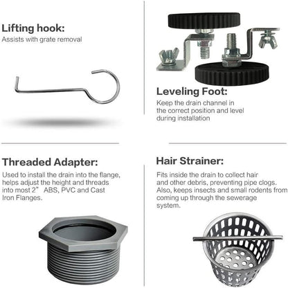 Neodrain 24-Inch Brushed Linear Shower Drain with Quadrato Pattern Grate | 304 Stainless Steel Linear Drain,Rectangle Shower Floor Drain with Hair Strainer, shower drain base ,Fits Bathroom, Balcony - color: Brushed, size: 24 In