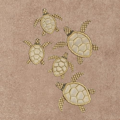 Jewel 4-Piece Premium Towel Set, Embroidered Turtles, Plush Turkish Cotton, Durable & Quick Dry, Elegant Beach Style, 2 Bath 2 Hand Towels, Cocoa - color: Cocoa, size: 2 Pcs Bath 2 Pcs Hand Towel