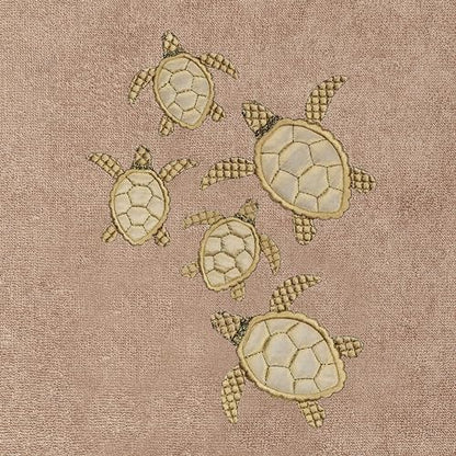 Jewel 4-Piece Premium Towel Set, Embroidered Turtles, Plush Turkish Cotton, Durable & Quick Dry, Elegant Beach Style, 2 Bath 2 Hand Towels, Cocoa - color: Cocoa, size: 2 Pcs Bath 2 Pcs Hand Towel