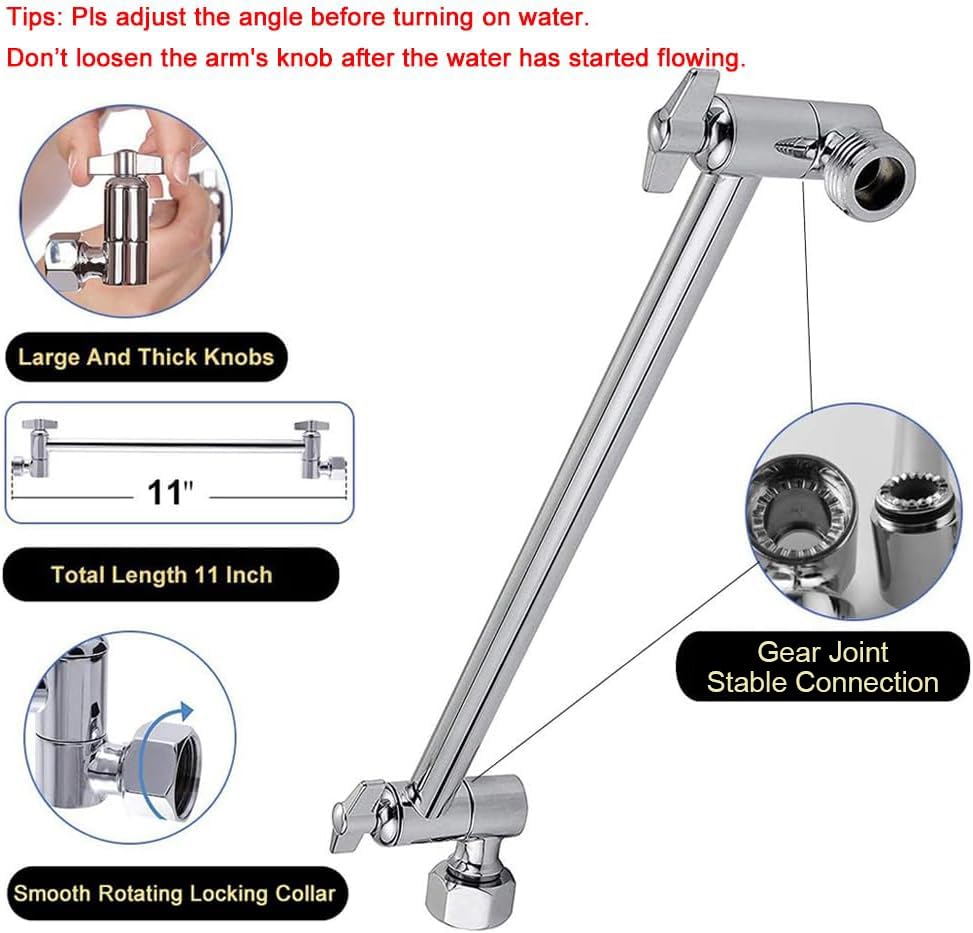 NearMoon Rain Shower Head with 11'' Adjustable Arm, High Pressure Stainless Steel Rainfall Shower, Ultra-Thin Design - Pressure Boosting (10 Inch, Chrome) - color: Chrome, size: 10 Inch