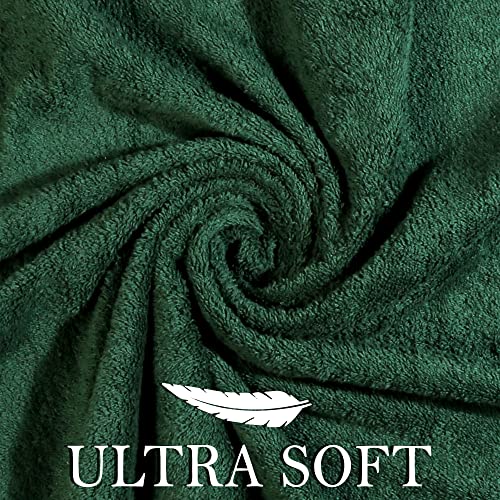 6 Piece Cotton Bath Towel Set -2 Bath 2 Hand 2 Face, Dark Green | 100% Cotton • Thick & Plush • Hotel Quality • Ultra Soft • Highly Absorbent • Quick Dry • Low Lint • Machine Washable - color: Forest Green